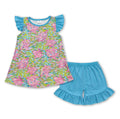 Turtle watercolor ruffle shorts set