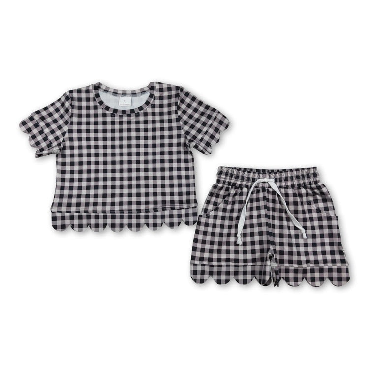 Plaid girls scallop set