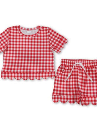 Plaid girls scallop set