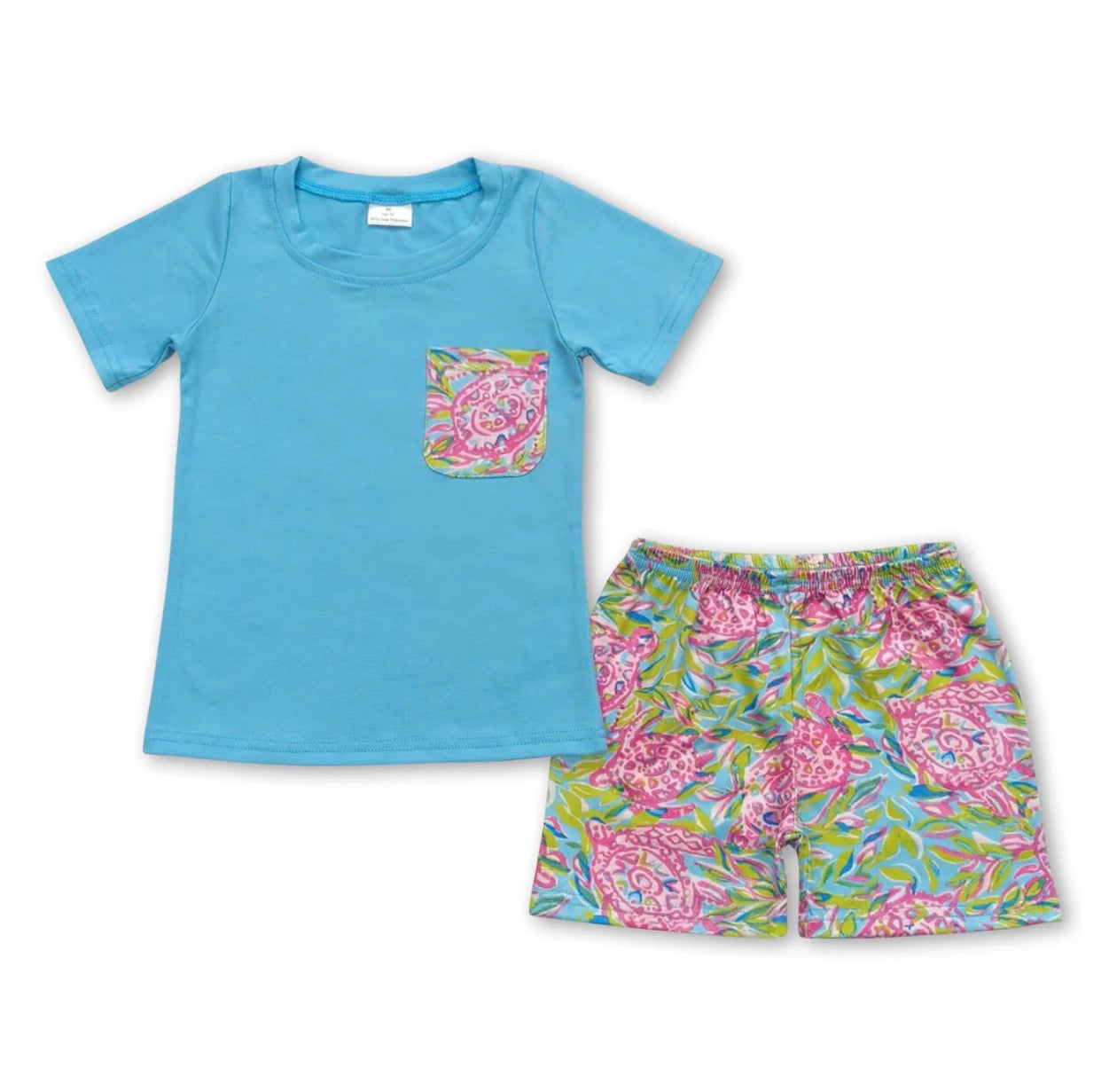 Turtle watercolor boys shorts set