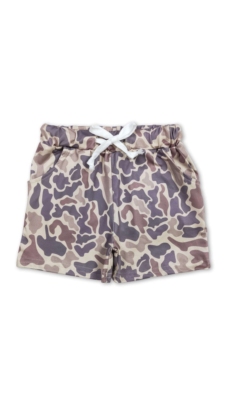 Khaki camo boys pocket shorts