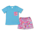 Shell watercolor boys shorts set
