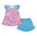 Shell watercolor ruffle shorts set
