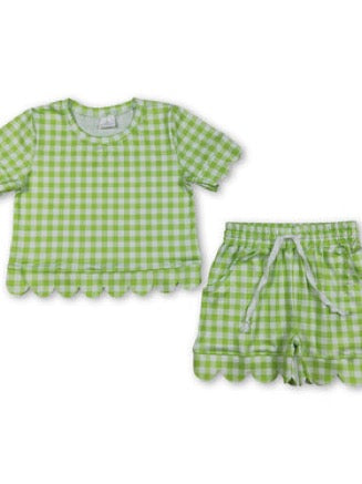 Plaid girls scallop set
