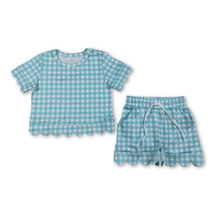 Plaid girls scallop set