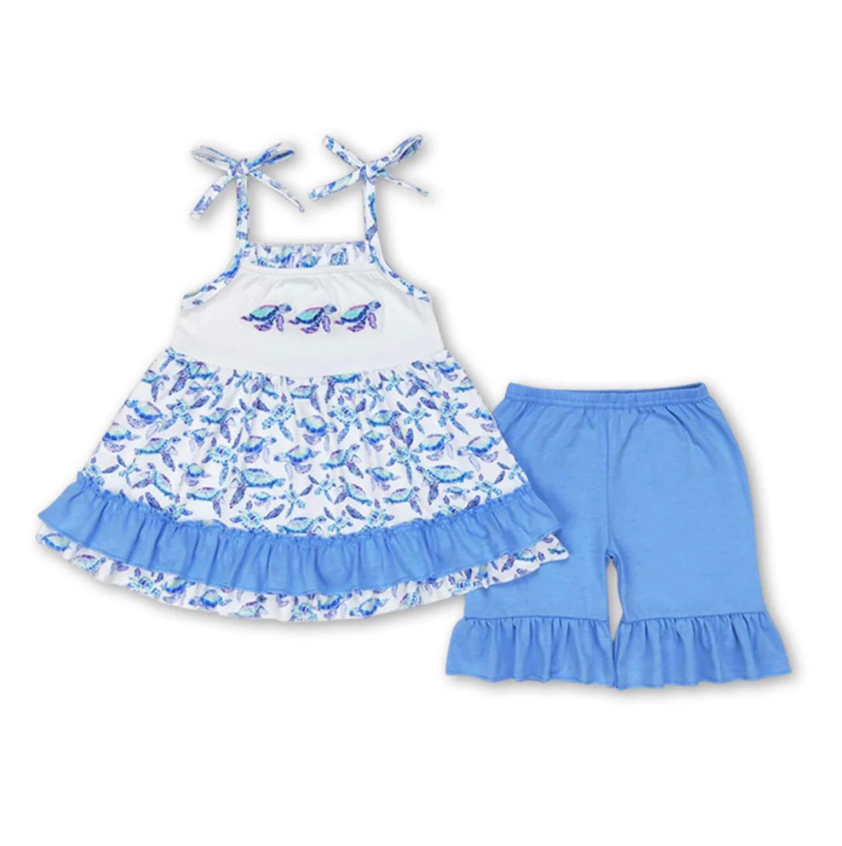 Sea turtle girls shorts set